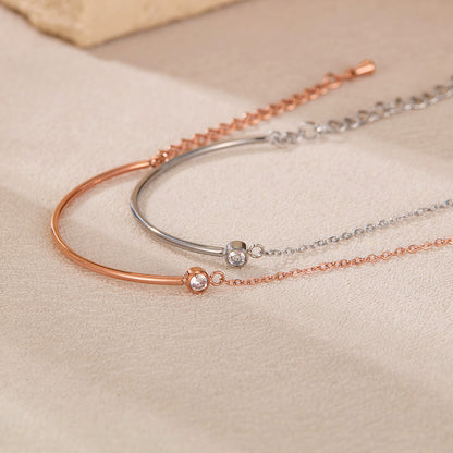 Minimalist Titanium Steel Bracelet for Women – Zirconia Dainty Hand Chain, Luxury Summer Jewelry