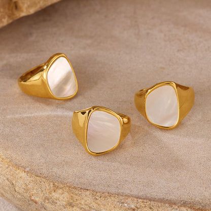 Minimalist Geometric Seashell Ring – Titanium Steel Women's Band, Edgy Stylish Jewelry