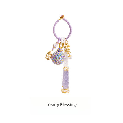'Make It Happen' Purple Crystal Wish Fulfilling Bag Charm - Temple Style Rope Spiritual Pendant