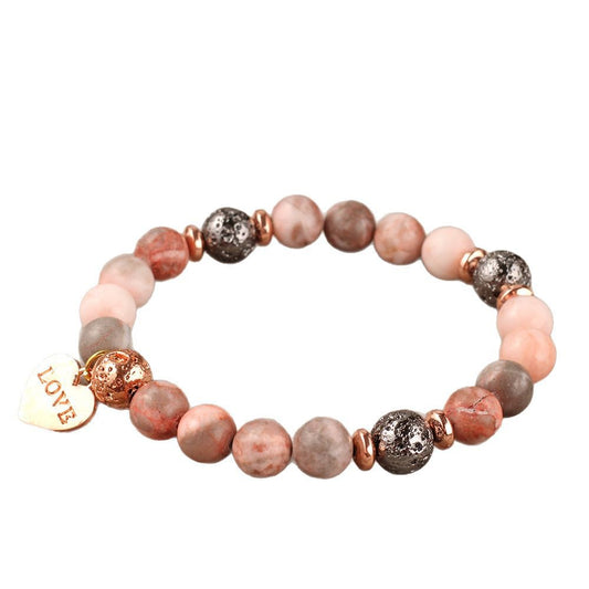 Natural Stone Bracelet Pink Zebra Flame Stone Love Pendant Mother's Day Gift Bracelet Unisex Exclusive
