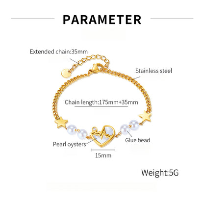 Minimalist Star Pearl Bracelet for Women - Titanium Steel Bracelet Shell Heart Pendant