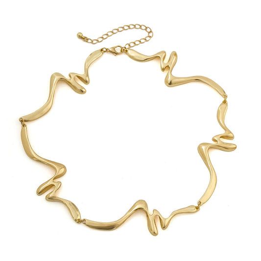 Liquid Lava Texture Choker Necklace - Asymmetric Geometric Twist Collar for Women