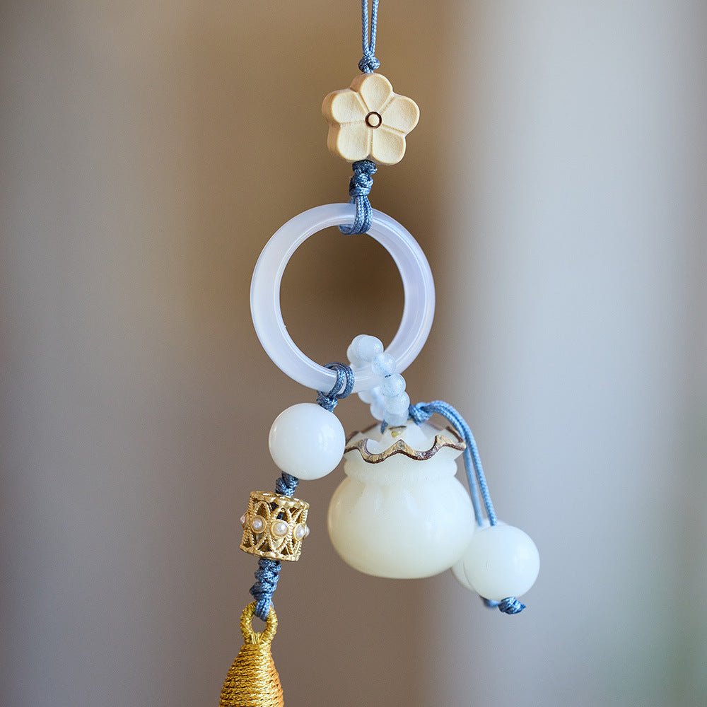 Vintage Chinese Style Coin Bag Charm - Bodhi Bead & Tassel Pendant