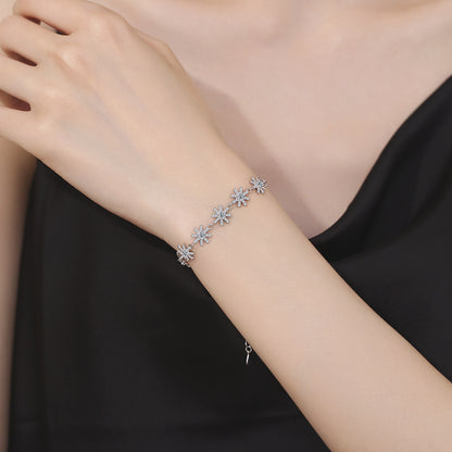 S925 Sterling Silver Bracelet with Sparkling Moissanite Cross and Snowflake Design