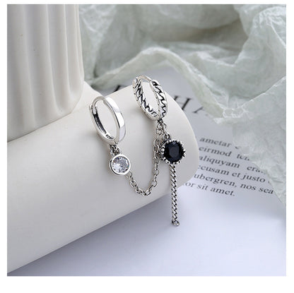 S925 Sterling Silver Black Zirconia Drop Earrings – Y2K Hoop Earrings with Double Leverback & Tassel Design |   Viral TikTok Jewelry