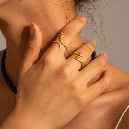 Minimalist Curved Snake Ring - Vintage Titanium Steel Coiled Band, Edgy Statement Jewelry