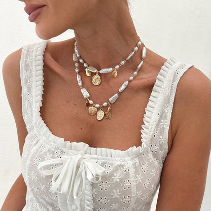 French-Inspired Pearl Beaded Necklace Dainty Layering Chain Y2K Jewelry for Women
