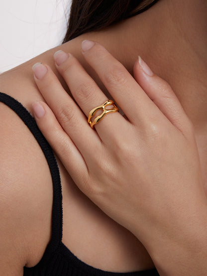 18K Gold Plated Minimalist Geometric Ring - Adjustable Open Stackable Finger Ring for Women | Y2K Dainty Jewelry