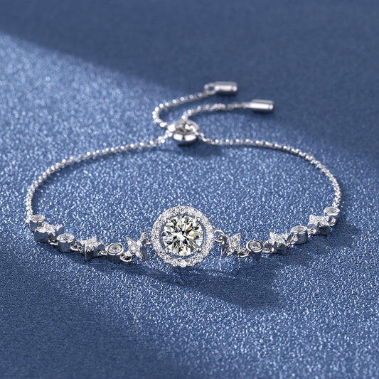 S925 Sterling Silver Bracelet Moissanite Round Bead Bracelet INS Star Series Starry Sky