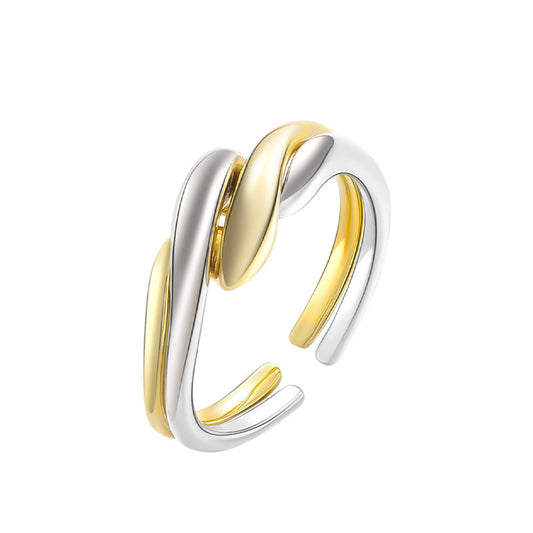 Double Ring S925 Silver Ring Plain Band Water Ripple Adjustable Ring Ins Style Simple Stacking Jewelry