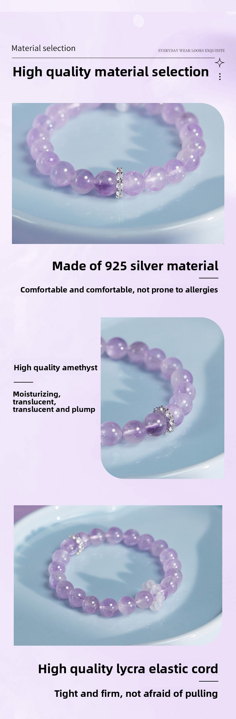Amethyst & White Chalcedony Bracelet for Women | 925 Silver Dainty Jewelry | Unique Minimalist Gift for Valentine's Day