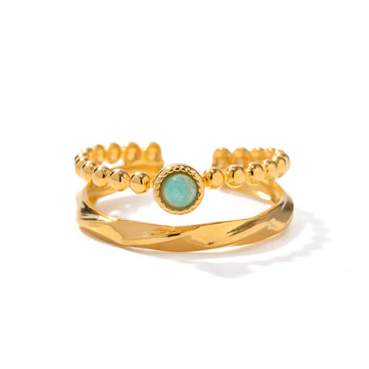 French Vintage Royal Ring - Genuine Natural Stone, Baroque Style Titanium Jewelry, Luxe Women's Statement Ring