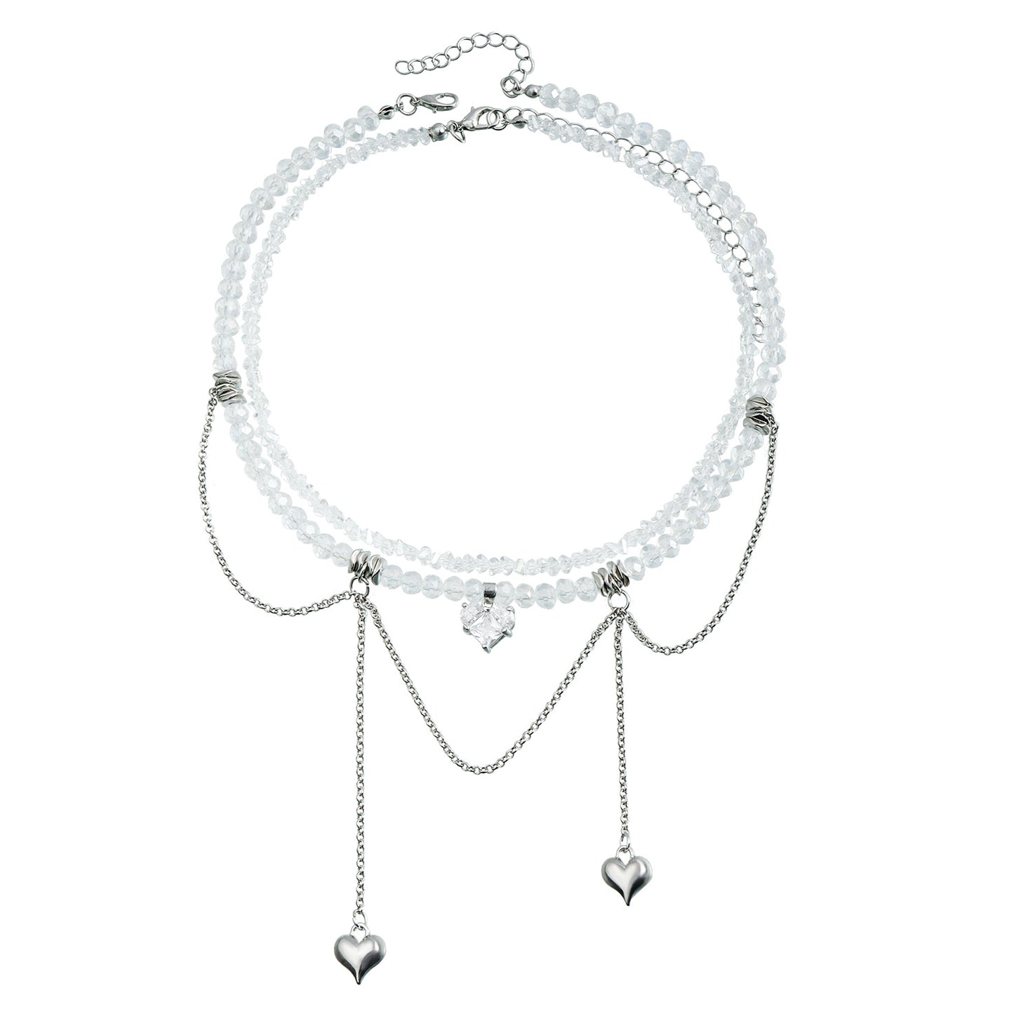 Double Chain Love Pendant Necklace - Cubic Zirconia Fringe Collarbone Choker | Ins Luxe Crystal Jewelry for Women