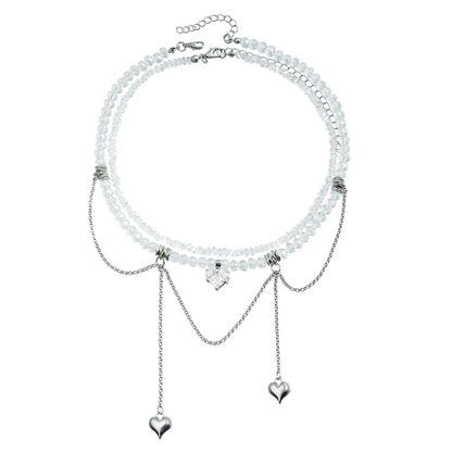 Double Chain Love Pendant Necklace - Cubic Zirconia Fringe Collarbone Choker | Ins Luxe Crystal Jewelry for Women