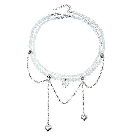Double Chain Love Pendant Necklace - Cubic Zirconia Fringe Collarbone Choker | Ins Luxe Crystal Jewelry for Women
