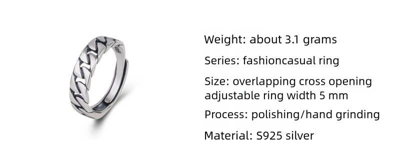 S925 Sterling Silver Korean Style Crossover Ring - Minimalist Lock Chain Square Band | Adjustable Open Stackable Ring for Women
