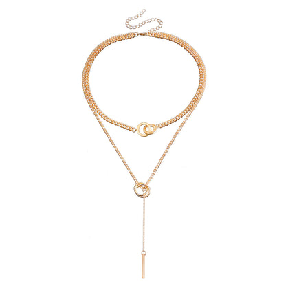 Double Layered Choker Necklace - Edgy Fringe Pendant Y2K Chain |   Trendy Minimalist Dainty Jewelry for Women