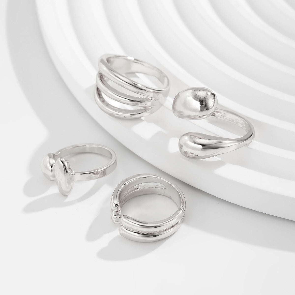 Polished Irregular Geometric Joint Rings Hip-Hop Style Women's Fashion Ring Set