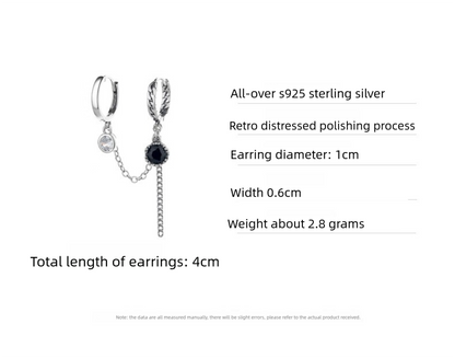 S925 Sterling Silver Black Zirconia Drop Earrings – Y2K Hoop Earrings with Double Leverback & Tassel Design |   Viral TikTok Jewelry