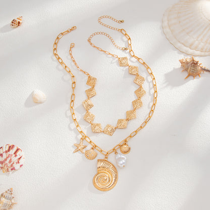 Starfish & Seashell Pendant Layered Necklace