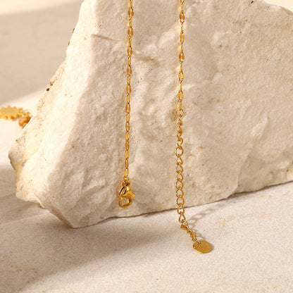 Boho Sun Pendant Stainless Steel Necklace with Natural Stone Vintage French Inspired Jewelry