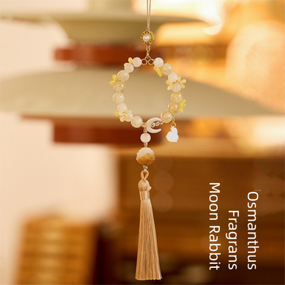 Osmanthus Moon Rabbit & Lotus Tassel Glass Bag Charm Phone Charm