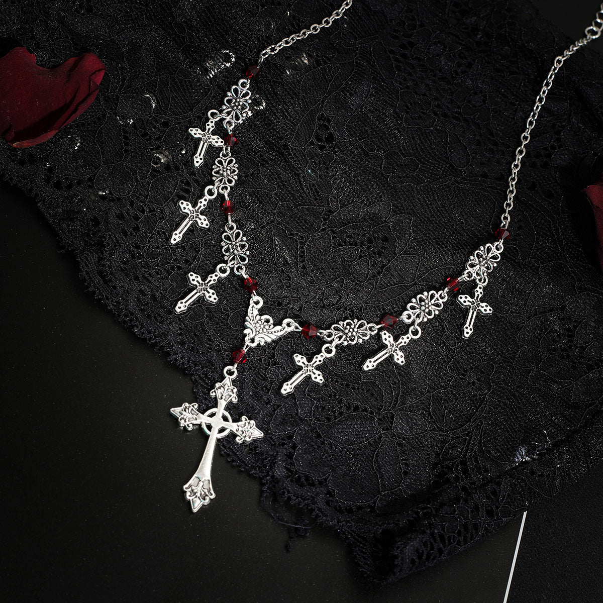 Hip-Hop Cross Pendant Sweater Chain Necklace Gothic Style Clavicle Chain