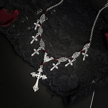 Hip-Hop Cross Pendant Sweater Chain Necklace Gothic Style Clavicle Chain