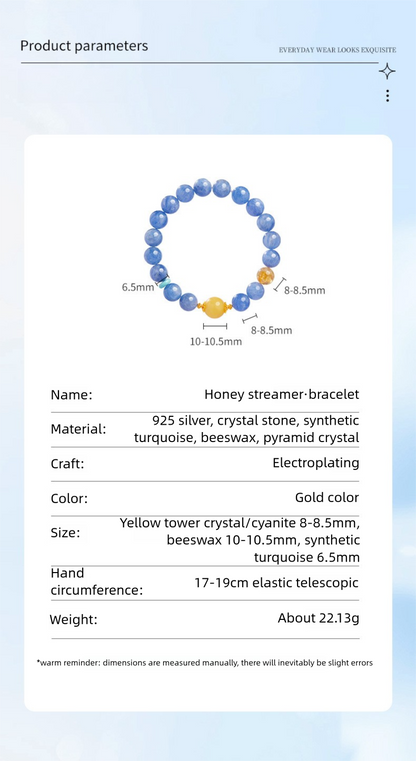 925 Sterling Silver Blue Apatite & Yellow Fluorite Beaded Bracelet for Women | Boho Chic Gemstone Jewelry