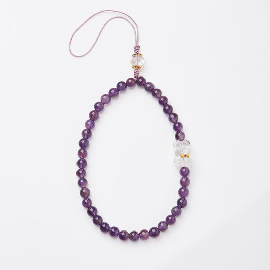 Natural Amethyst Phone Lanyard with Bear Charm – Short Keychain