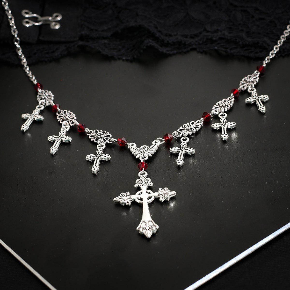 Hip-Hop Cross Pendant Sweater Chain Necklace Gothic Style Clavicle Chain