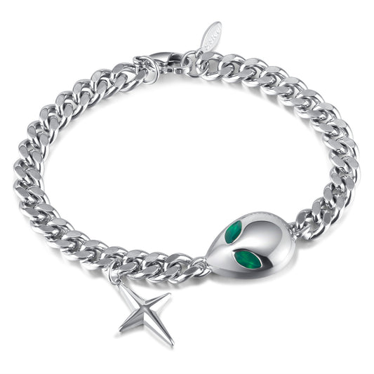 Hip Hop Cuban Chain Bracelet - Trendy Alien Pendant Stainless Steel Unisex Jewelry | Vintage Retro Adjustable Hand Chain