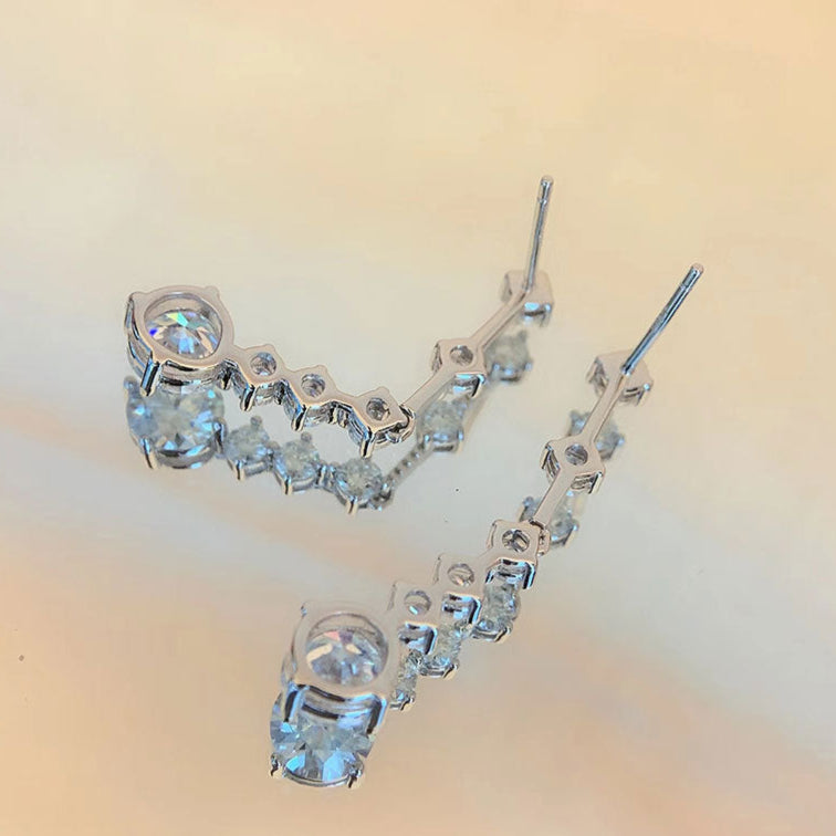Moissanite Earrings Elegant Heavy Craft Long Tassel S925 Sterling Silver Drop Earrings