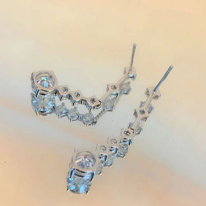 Moissanite Earrings Elegant Heavy Craft Long Tassel S925 Sterling Silver Drop Earrings