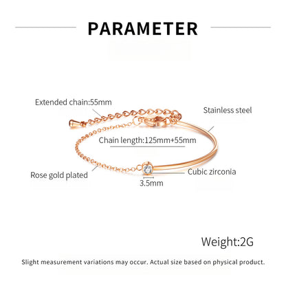 Minimalist Titanium Steel Bracelet for Women – Zirconia Dainty Hand Chain, Luxury Summer Jewelry