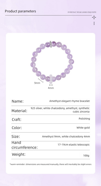 Amethyst & White Chalcedony Bracelet for Women | 925 Silver Dainty Jewelry | Unique Minimalist Gift for Valentine's Day