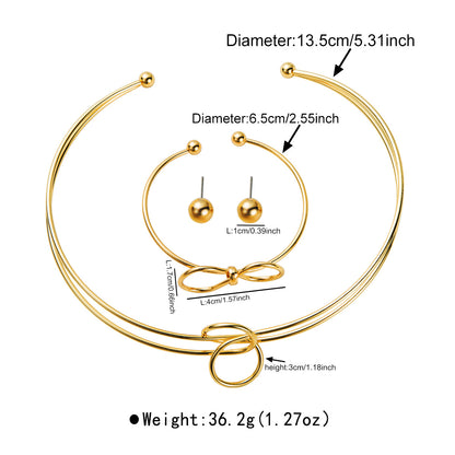 Minimalist Knotted Metal Jewelry Set - High Polish Earrings, Cuff & Choker | Contemporary Dainty Stackables