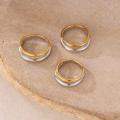 French Style Two-Tone Titanium Steel Ring - Minimalist Unisex Jewelry | Trendy Stackable Band