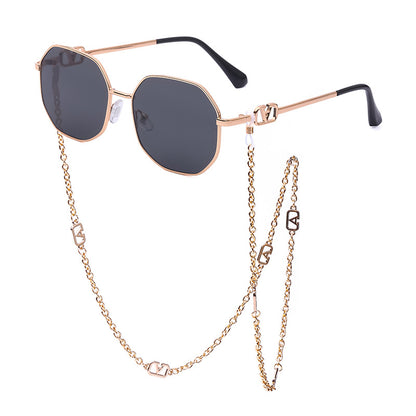 Trendy Internet Celebrity Style Anti-Drop Chain Strap Irregular Polygonal Full Frame Sunglasses