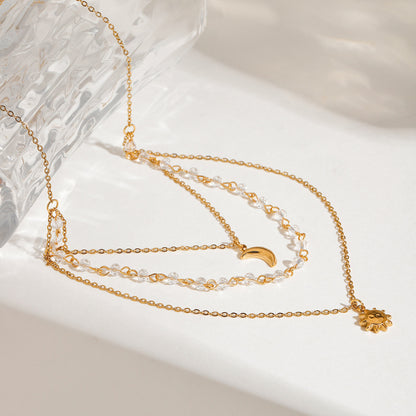 Dainty Moon Star Necklace Stainless Steel Boho Layering Chain