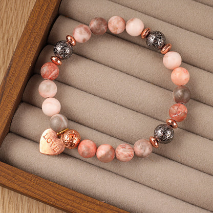 Natural Stone Bracelet Pink Zebra Flame Stone Love Pendant Mother's Day Gift Bracelet Unisex Exclusive