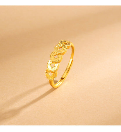 S925 Sterling Silver Ring Money Comes in Abundance Copper Coin Ring New Chinese Style National Trend Crushed Ice Five Emperor Coins Fashion CNC Ring
