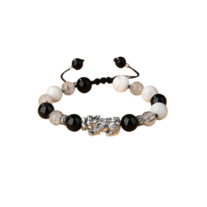 999 Pure Silver Lucky Pi Xiu Couple Bracelet - Chinese Knotwork Rope for Him & Her | Fu Symbol Protection Jewelry | Unique Valentine's Day Gift