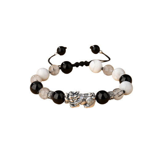999 Pure Silver Lucky Pi Xiu Couple Bracelet - Chinese Knotwork Rope for Him & Her | Fu Symbol Protection Jewelry | Unique Valentine's Day Gift