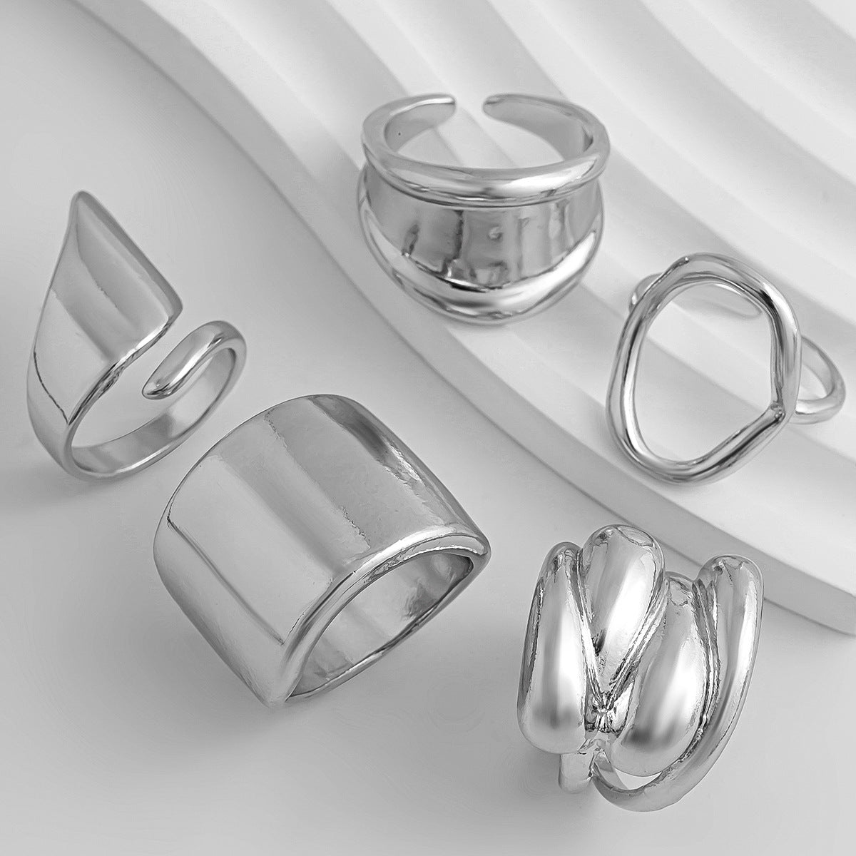 Polished Irregular Geometric Joint Rings Hip-Hop Style Women's Fashion Ring Set