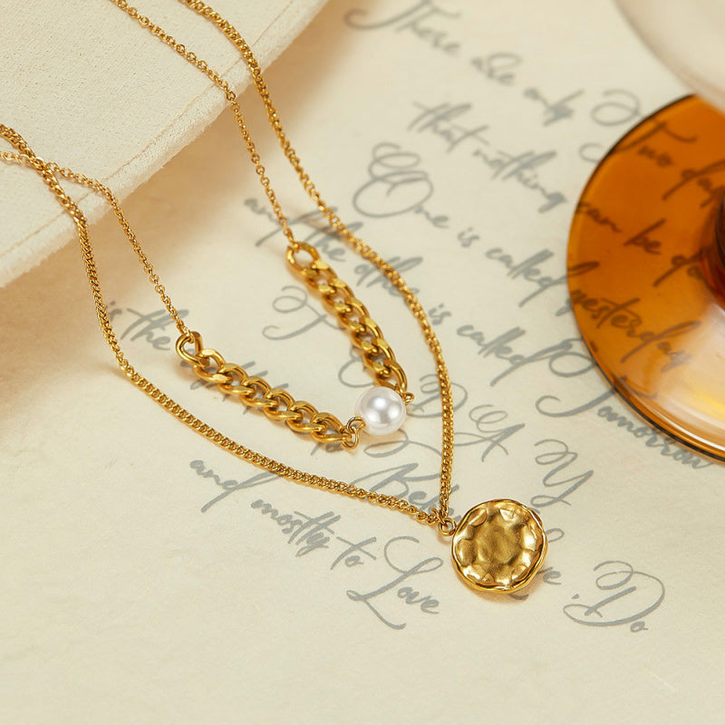 Double Layer Pearl Pendant Necklace for Women - Minimalist Adjustable Layered Collarbone Chain | Dainty Versatile Jewelry