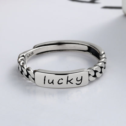 S925 Sterling Silver Ring Lucky Fashion Ins Trend Simple Adjustable Ring