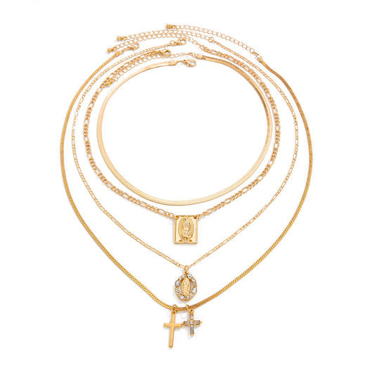 Layered Cross Pendant Necklace - Long Love Knot & Bow Choker for Women | Dainty Layering Chains