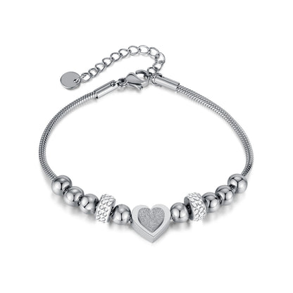 Zircon Heart Bracelet - Matte Bead & Stainless Steel Chain | Minimalist Elegant Jewelry for Women