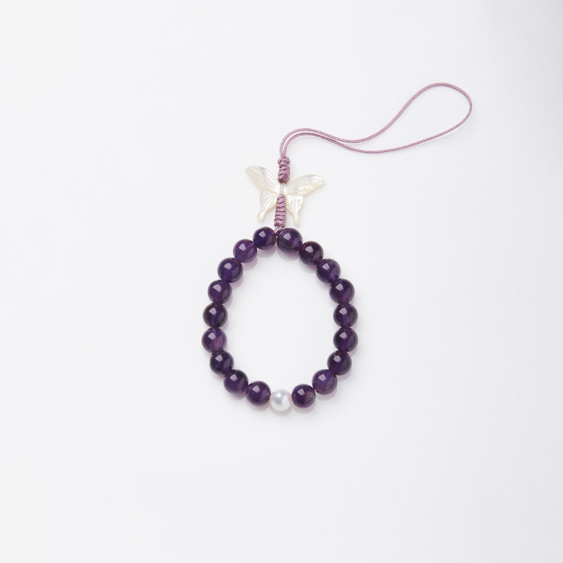 Natural Amethyst Phone Lanyard with Butterfly Charm – Short Keychain